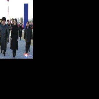 North Korean leader Kim Jong Un (C) and his daughter Ju Ae (center R) attending the inauguration ceremony of Saeppyol Street in Pyongyang