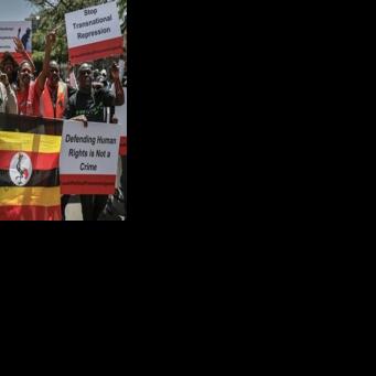 Supporters of Ugandan opposition leader Kizza Besigye hold a rally on February 24, 2025 in Nairobi, Kenya to demand his release