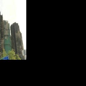 View of torched Hong Kong housing estate as disaster enters third day