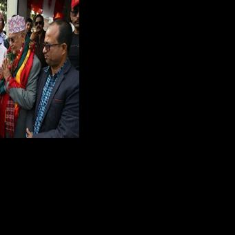 Nepal's ousted prime minister KP Sharma Oli (C) was out campaigning ahead of the March election, which was triggered by anti-corruption protests that toppled his government