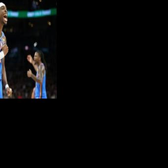 Oklahoma City star Shai Gilgeous-Alexander celebrates a basket in the Thunder's victory over the Phoenix Suns in game three of their NBA playoff series