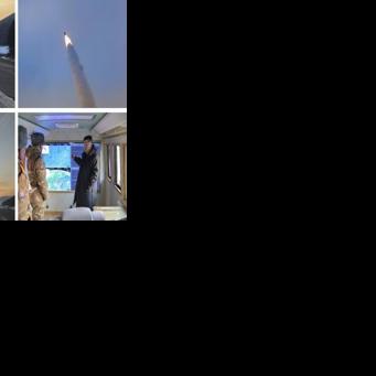 (COMBO) This combination of pictures taken on January 4, 2026 and released by North Korea's official Korean Central News Agency (KCNA) via KNS on January 5, 2026 shows North Korean leader Kim Jong Un inspecting a missile launch exercise in Pyongyang