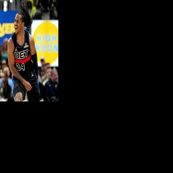 Detroit's Daniss Jenkins celebrates a basket during the Pistons' NBA victory over the New York Knicks