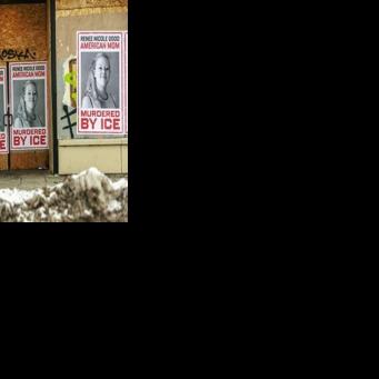 Businesses boarded up in parts of Minneapolis display posters of Renee Nicole Good following her fatal shooting by a federal agent