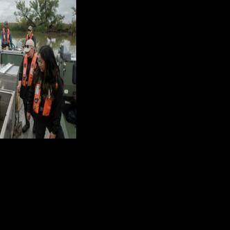 A Canadian government team assesses fish caught during a search for invasive carp in Ontario's Grand River