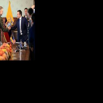 This handout picture released by the Ecuadoran Presidency shows President Daniel Noboa shaking hands with US Southern Command chief General Francis Donovan during a meeting in Quito