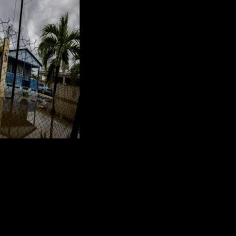 A house is seen partially flooded after Hurricane Erin battered the region in Guayama, Puerto Rico