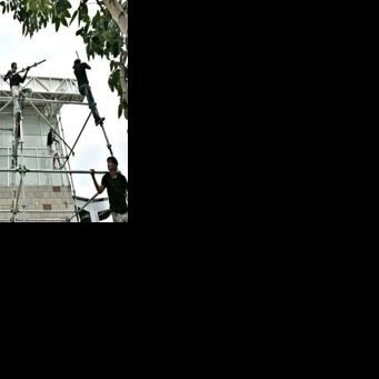 Staff members dismantle a stage after the cancellation of Venezuela's interim President Delcy Rodriguez's visit at the Atanasio Girardot International Bridge on the outskirts of Cucuta, Colombia on March 12, 2026. The first foreign visit of Venezuela's…