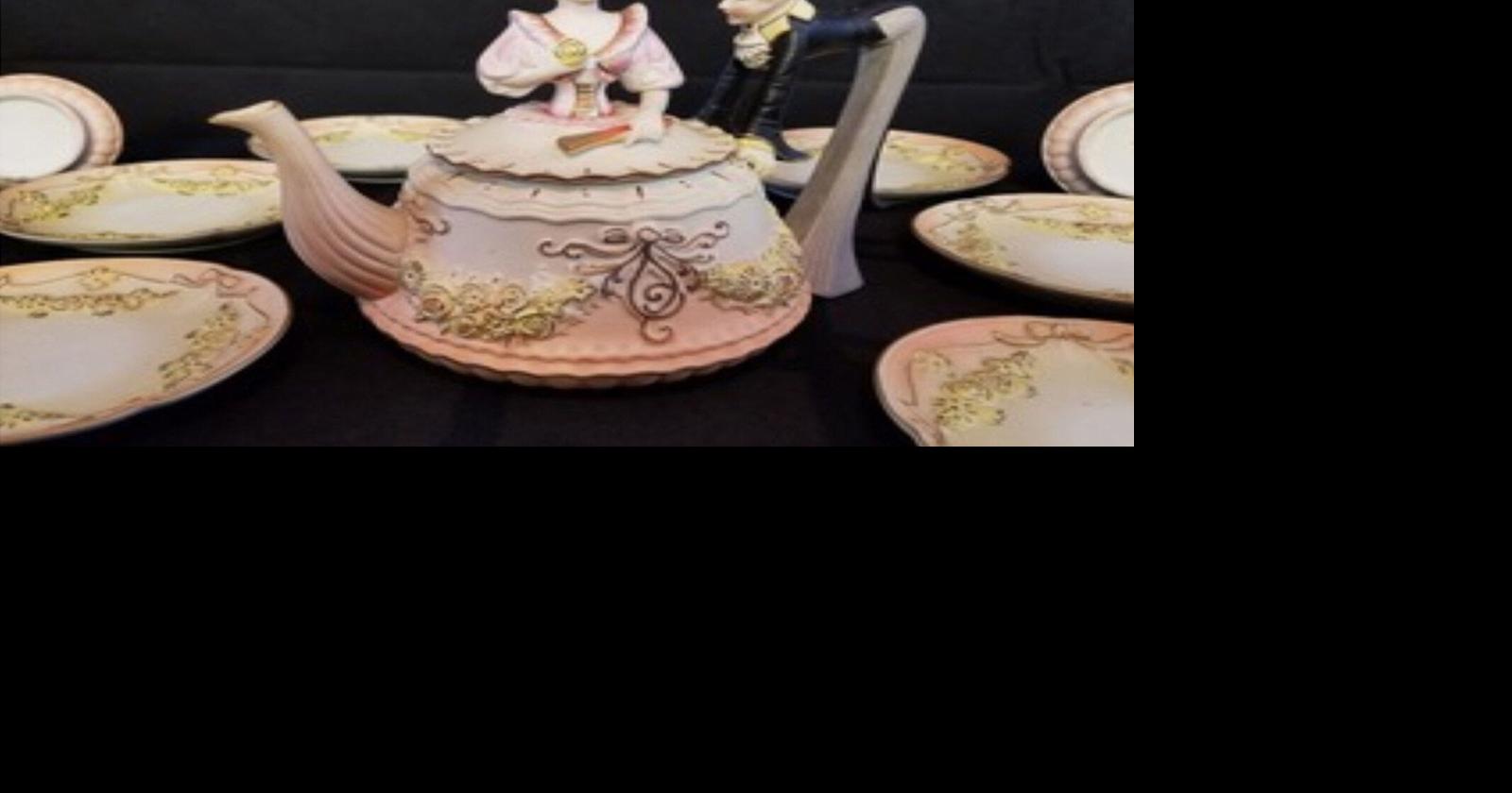 Mad Hatter tea set likely copy of Schafer and Vater's