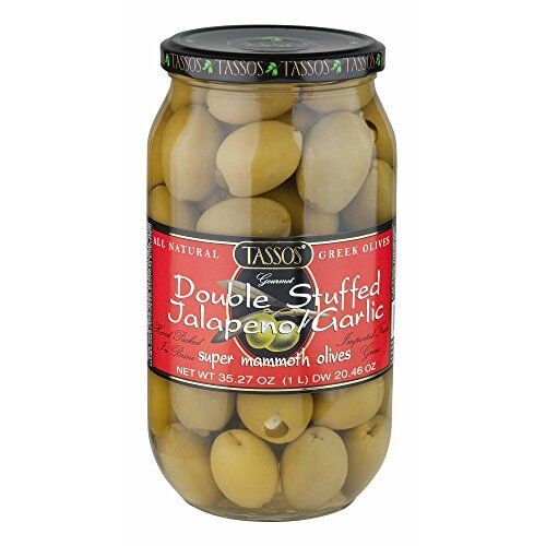 Tassos Double Stuffed Jalapeno and Garlic Olives