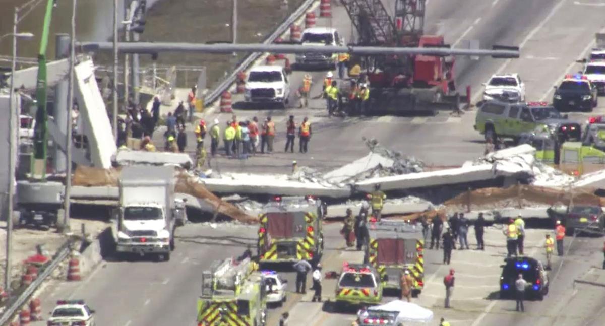 Florida police: Fatalities reported after pedestrian bridge collapses, crushing 8 cars ...