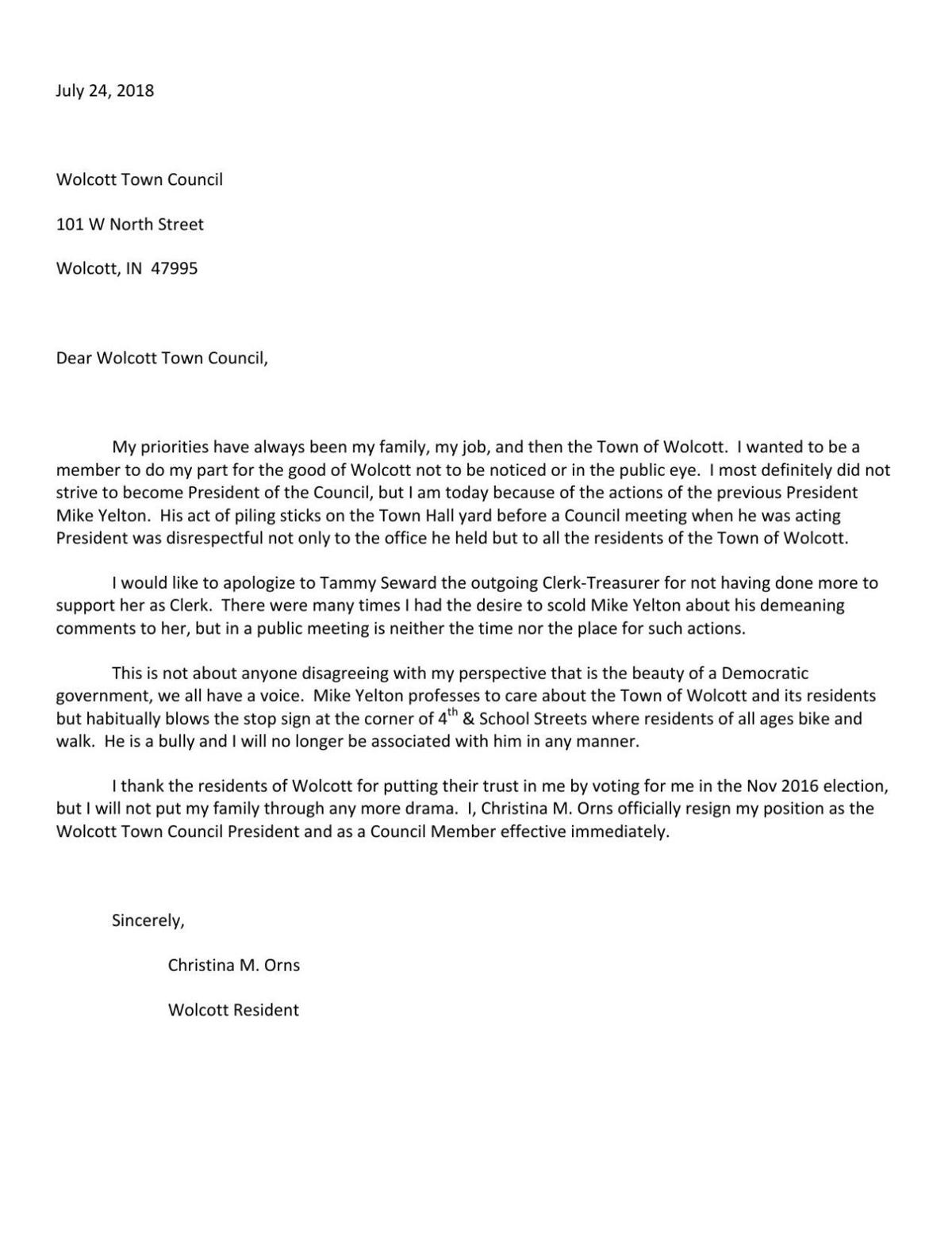 tina orns resignation letter