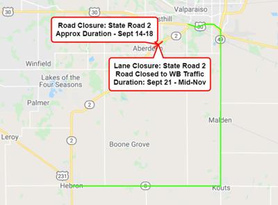 State Road 2 Closes South Of Valparaiso Westbound To Remain Closed To Mid November Local Newsbug Info