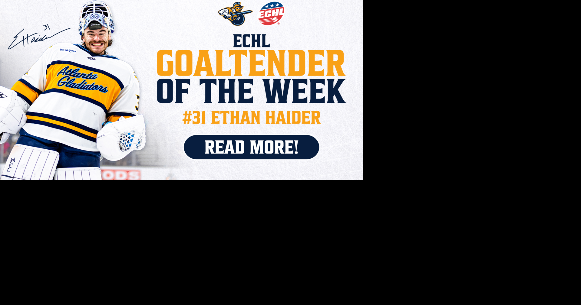 Atlanta Gladiators' Ethan Haider named ECHL Goaltender of the Week
