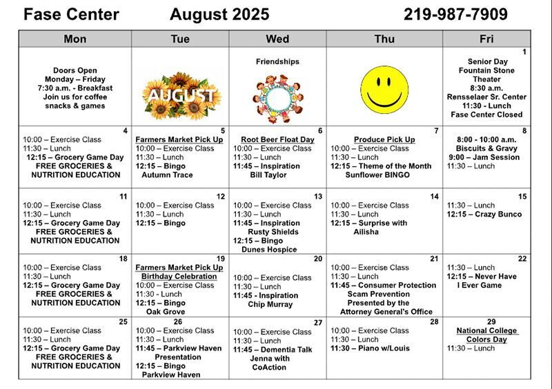 Fase Senior Center events schedule for August | News | newsbug.info