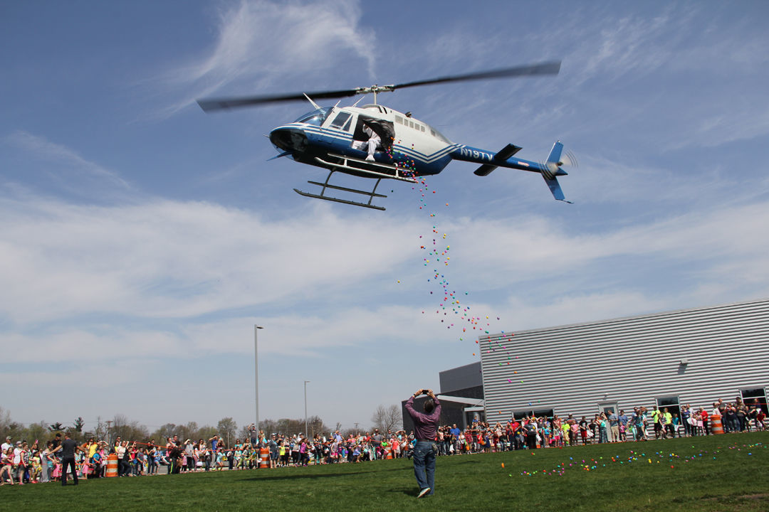 Helicopter egg drop and hunt at First Church Kankankee Valley Post