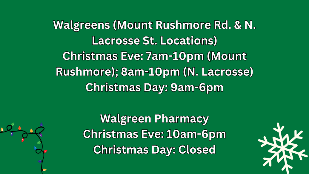 What stores in Rapid City are open on Christmas Eve, Day? News