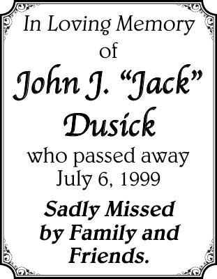 In Loving Memory of John J. “Jack” | Ads | newsitem.com