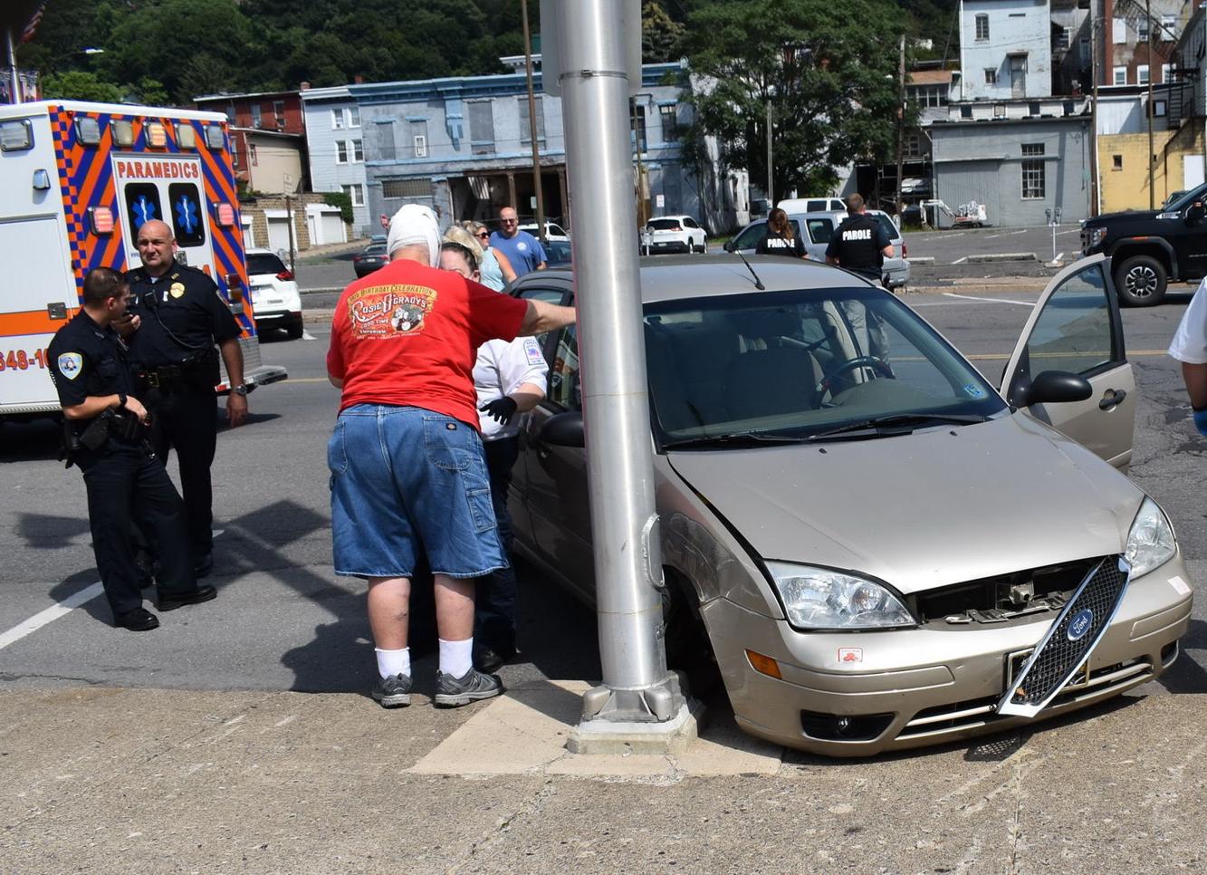 Shamokin man suffers head injury when car hits light pole on