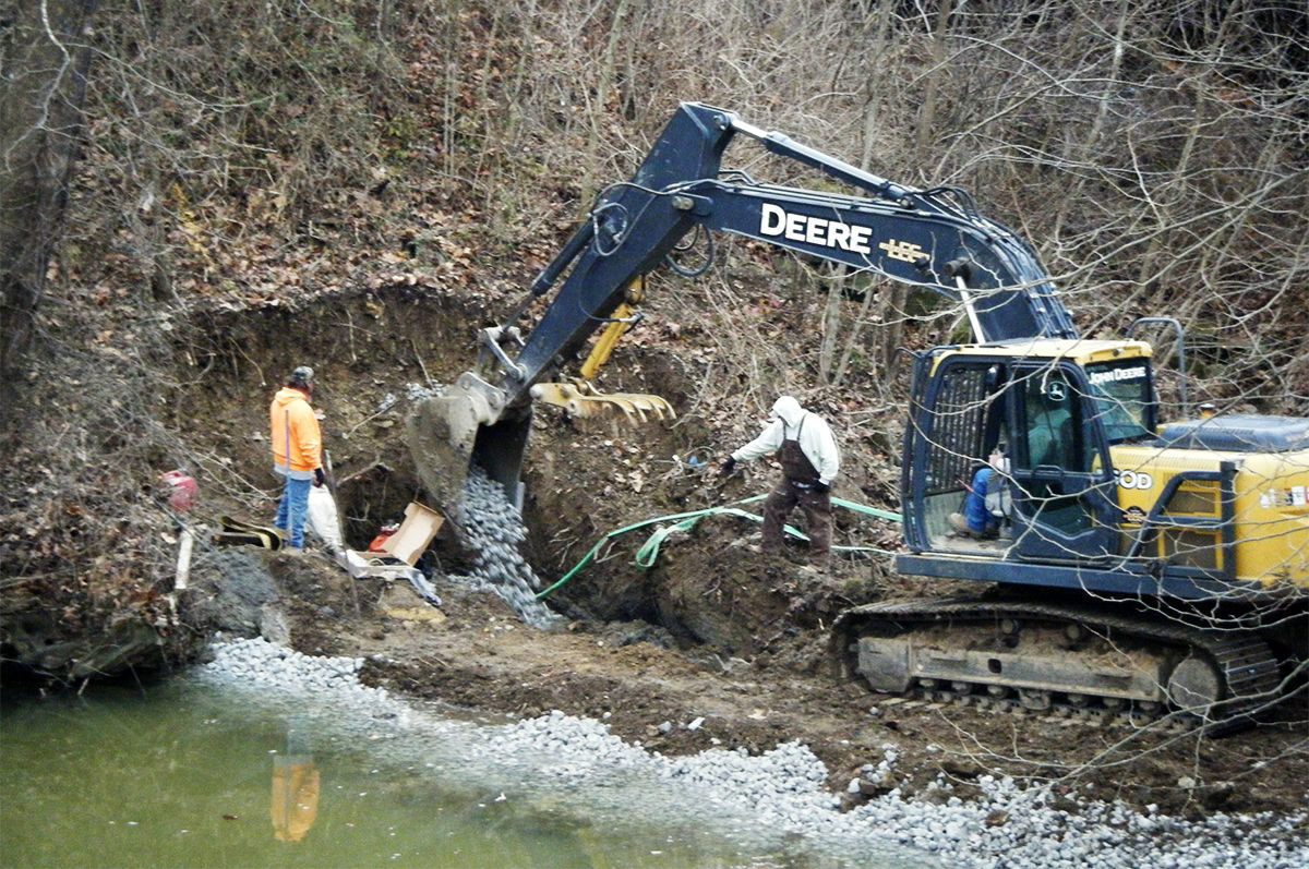 Crews dam Crooked Creek following water supply line leak in Waverly