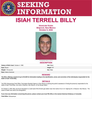 FBI doubles reward for information regarding murder of Navajo man ...
