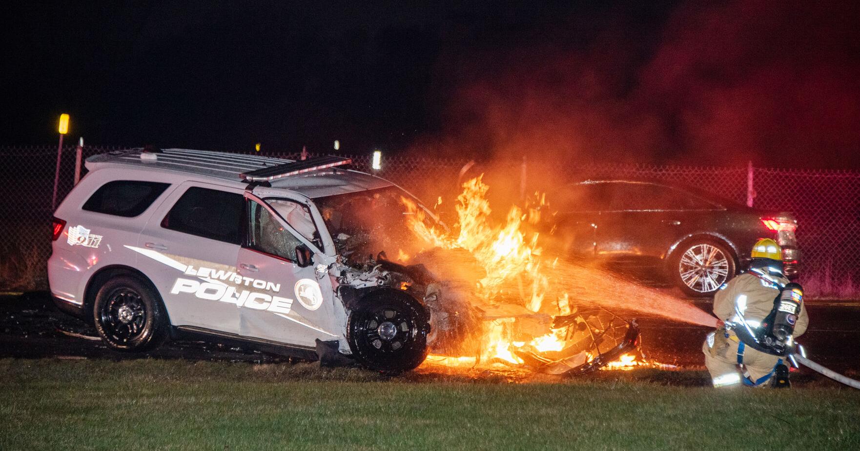Lewiston police officer pulled from burning patrol vehicle after crash - Vimarsana News