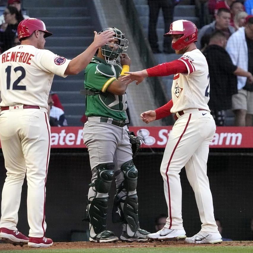 ANAHEIM, CA - APRIL 26: Oakland Athletics pitcher Luis Medina (46) throws a  pitch during the MLB game between the Oakland Athletics and the Los Angeles  Angels of Anaheim on April 26