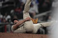 San Diego Padres relief pitcher Luis Garcia (66) works in the eighth inning  of a baseball game against the Atlanta Braves, Saturday, April 8, 2023, in  Atlanta. (AP Photo/John Bazemore Stock Photo - Alamy