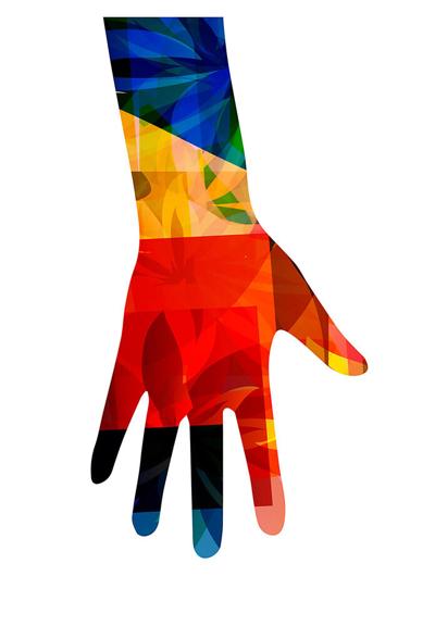Colorful human hands with butterflies vector illustration design