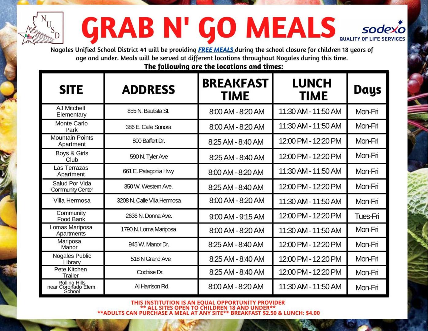 NUSD meal schedule