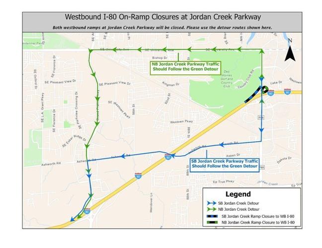 Update: Westbound I-80 ramp closures at Jordan Creek Parkway (Exit 121) begin Friday, Oct. 30
