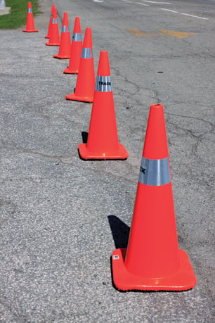 Traffic cones, road work, road construction