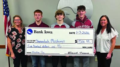 Shenandoah wrestling receives Bank Iowa Pin Fundraiser check