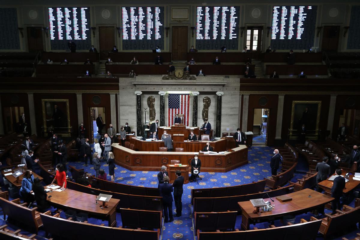Speaker of the House Nancy Pelosi, D- Calif., presides over the vote to impeach U.S. President Donald Trump for the second time in a little over a year in the House Chamber of the U.S. Capitol on Wednesday, Jan. 13, 2021, in Washington, D.C. The House voted to impeach Trump on the charge of "incitement of insurrection," 232-197, after a mob of his supporters attacked the U.S....