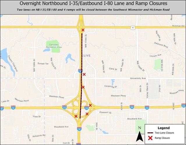 Overnight closures of I-35/80 and Hickman Road scheduled for Aug. 6 and Aug. 9-13