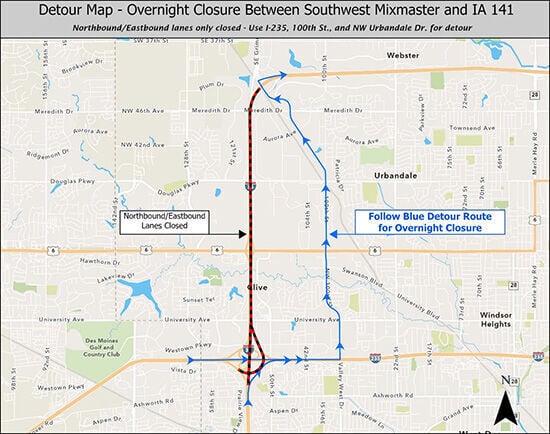 Overnight Closures of Northbound I-35/Eastbound I-80 scheduled for June 16