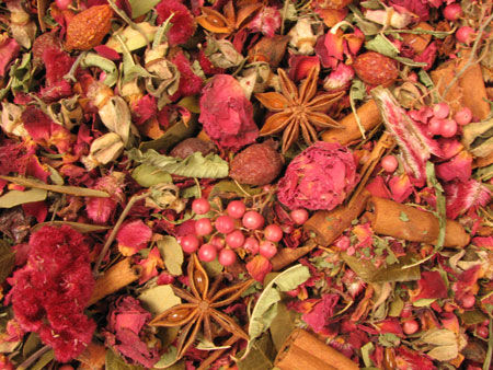 Potpourri Dried Plants And Flowers For Aromatherapy Stock Photo