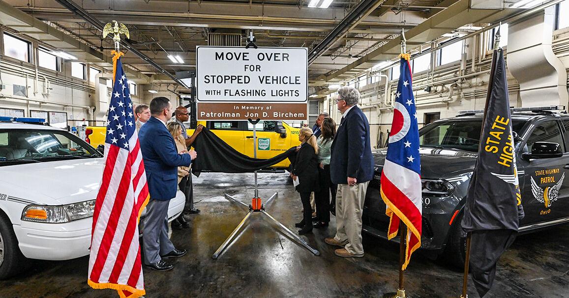 Ohio Turnpike memorial sign dedicated to late patrolman