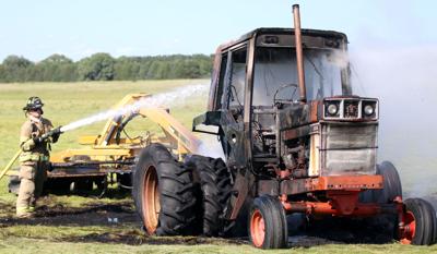 Tractor catches fire north near Hall School