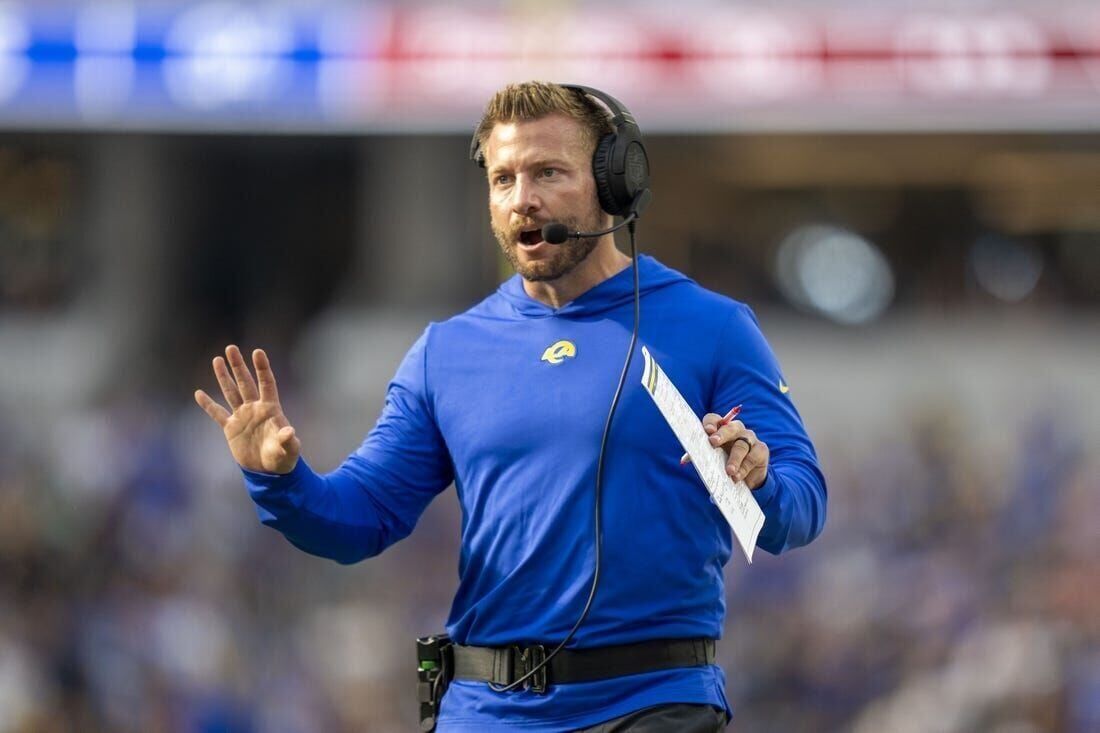 Head coach Sean McVay of the Los Angeles Rams looks on prior to