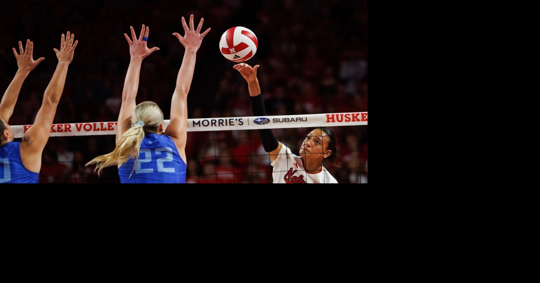 Justin Frommer reacts to Nebraska volleyball's sweep of Creighton