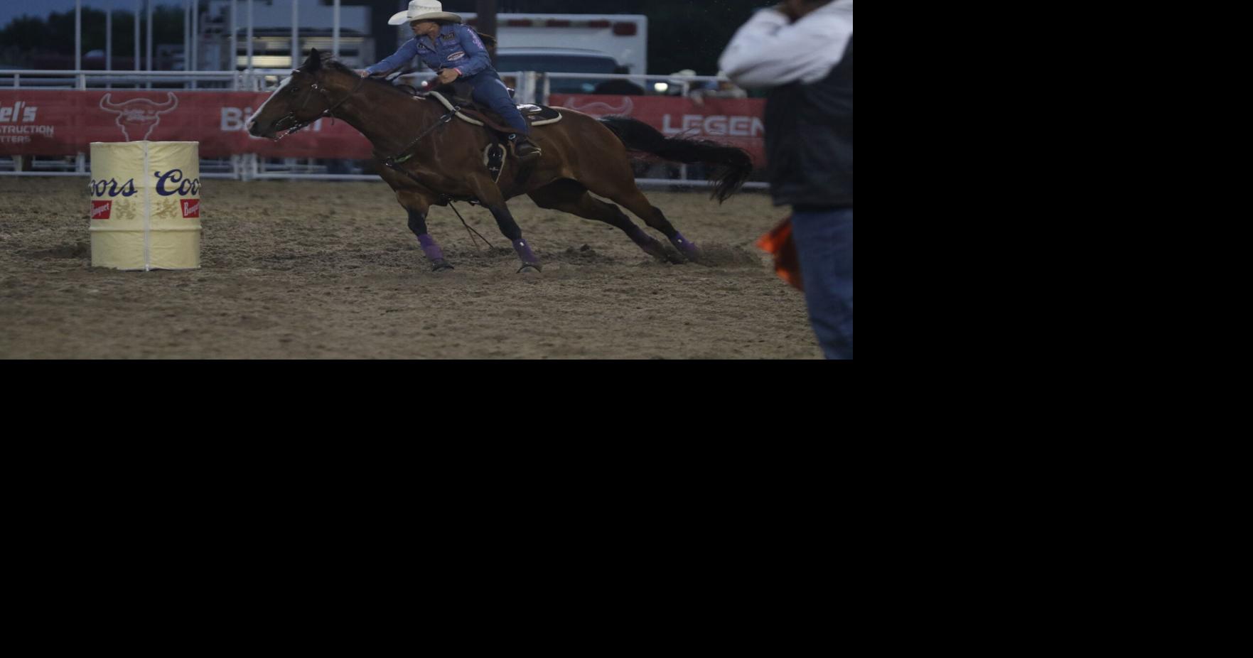 Four-time barrel racing champion Hailey Kinsel competes during final night of Buffalo Bill Rodeo