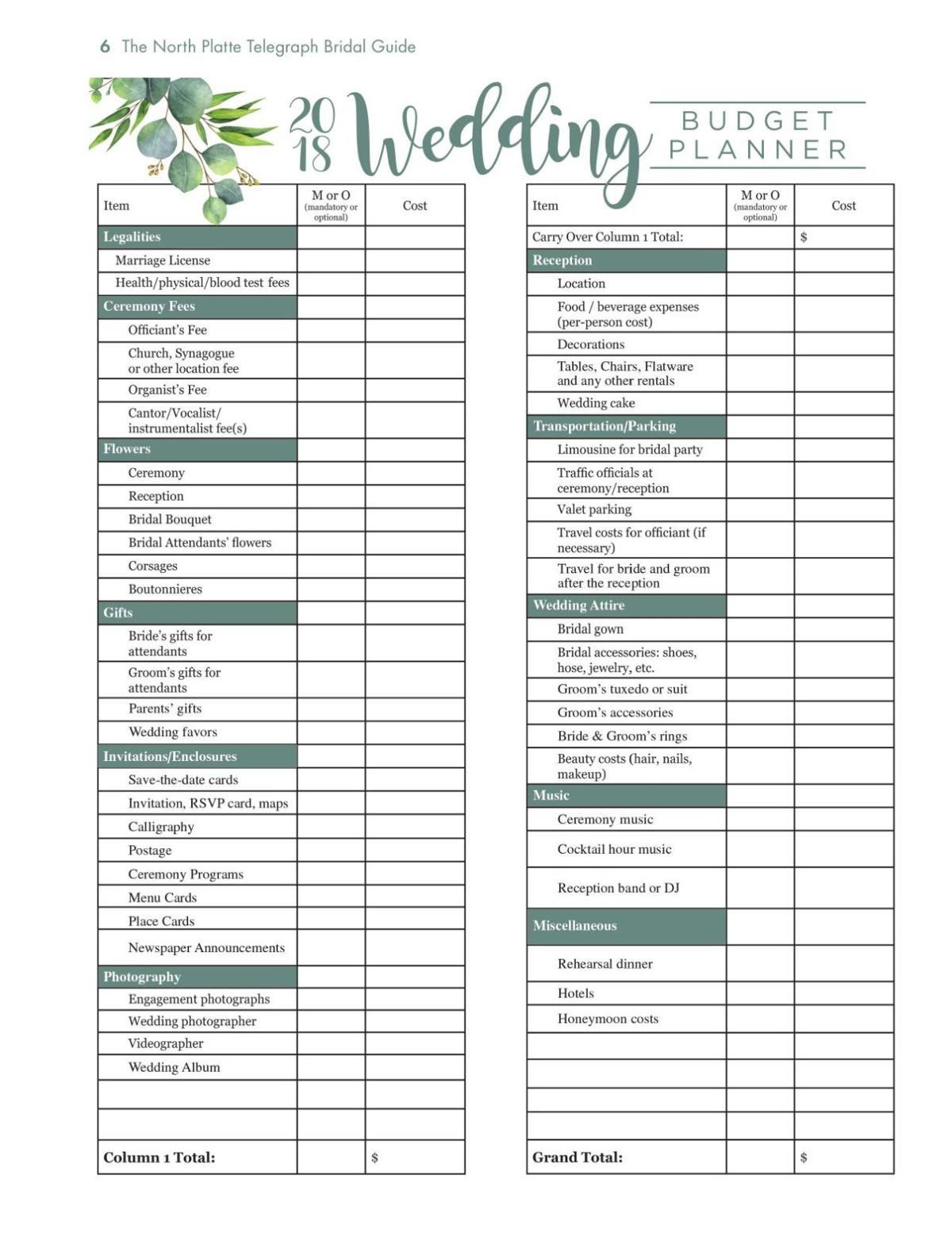 Free Printable Wedding Budget Worksheet