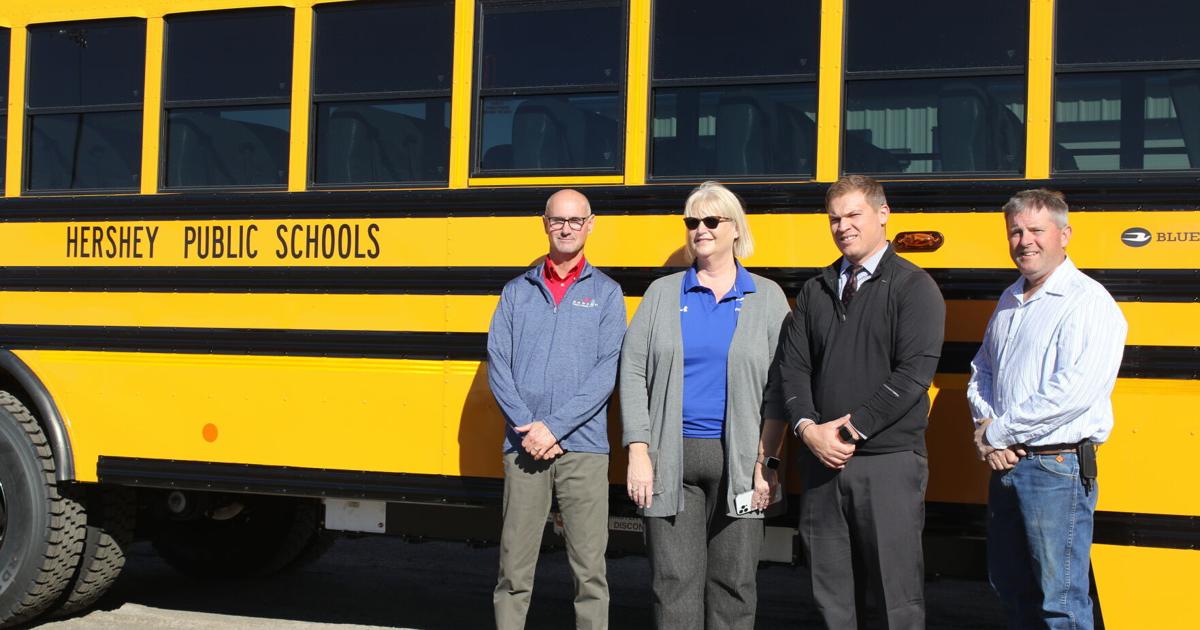 Hershey Public Schools their new allelectric school bus to