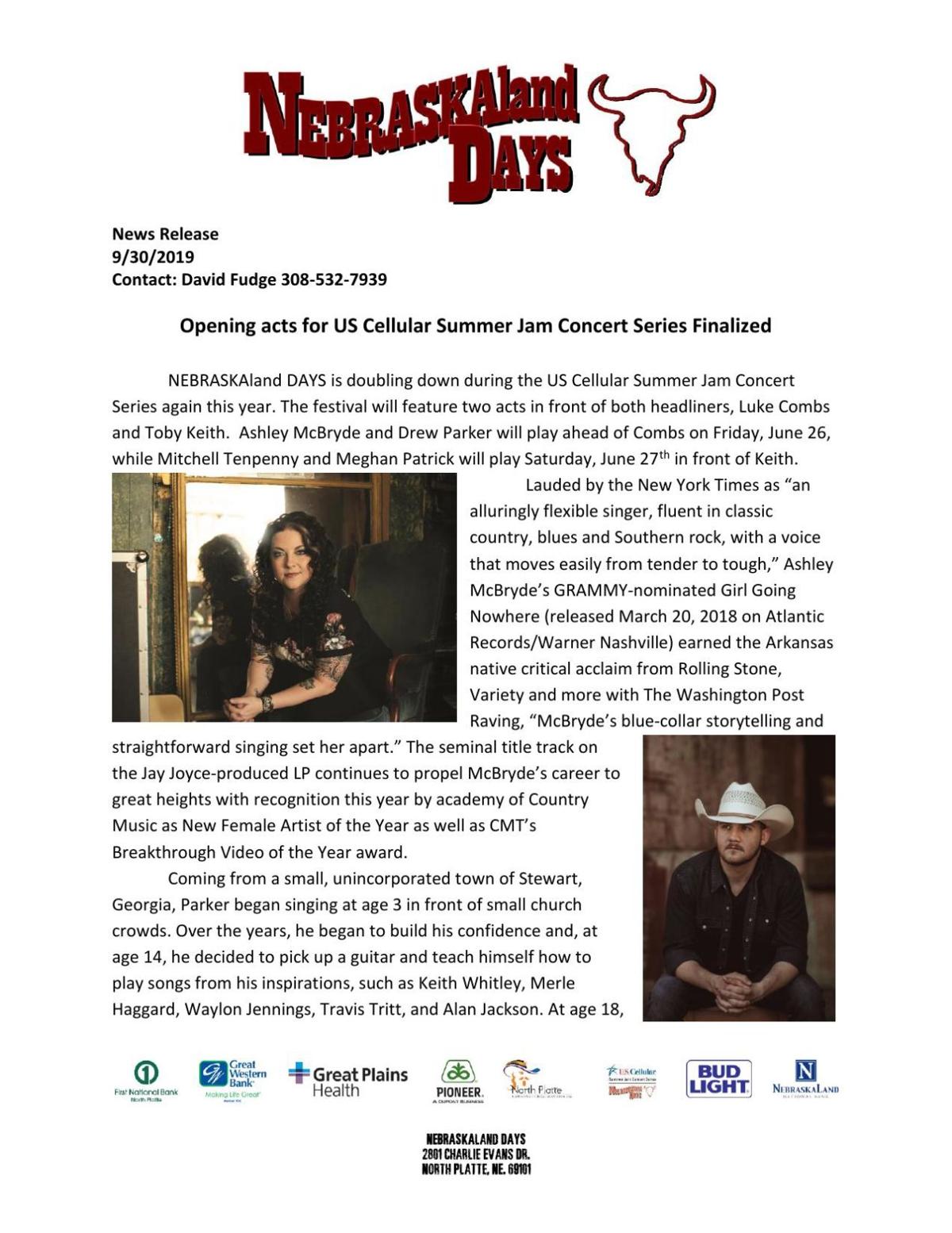 Nebraskaland Days announces opening acts for 2020 US Cellular Summer