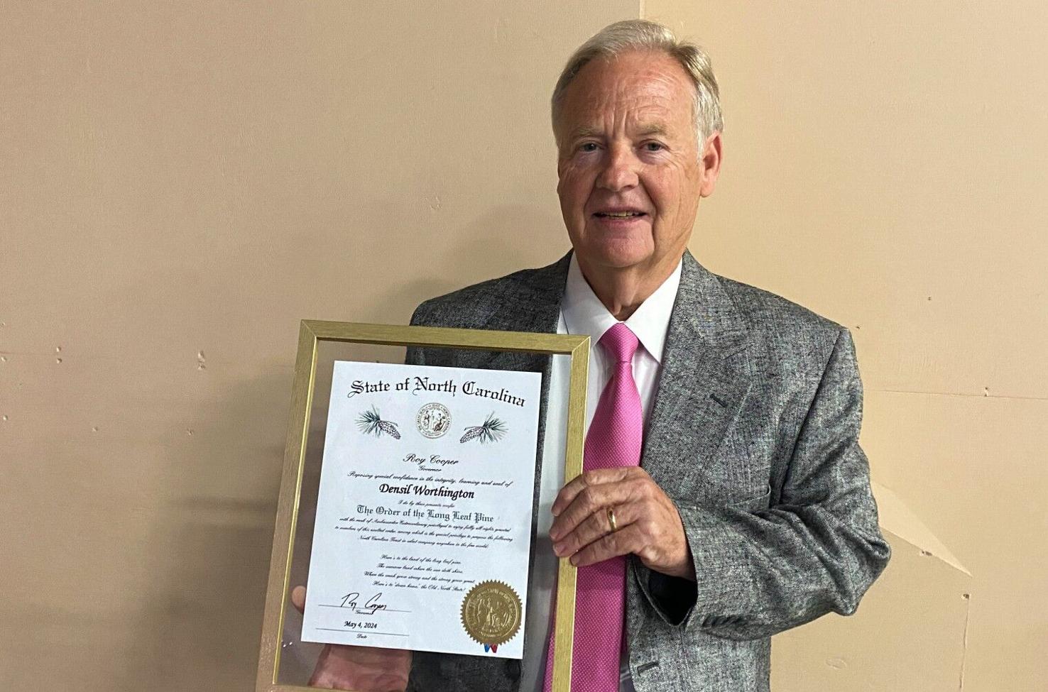 ‘A pillar of Chadbourn’ Worthington receives Order of Long Leaf Pine