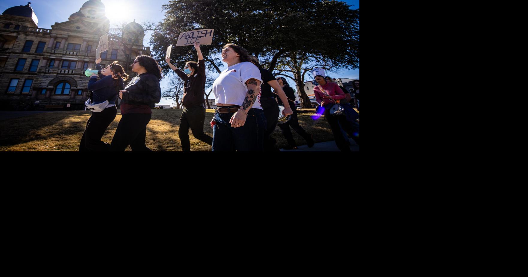 Protestors gather on Denton’s Downtown Square in response to Immigration and Customs Enforcement violence