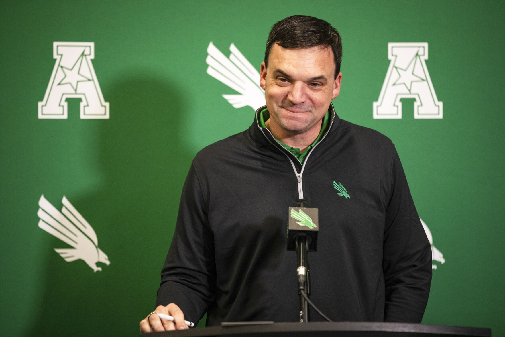 North Texas football head coach Neal Brown speaks publicly about
