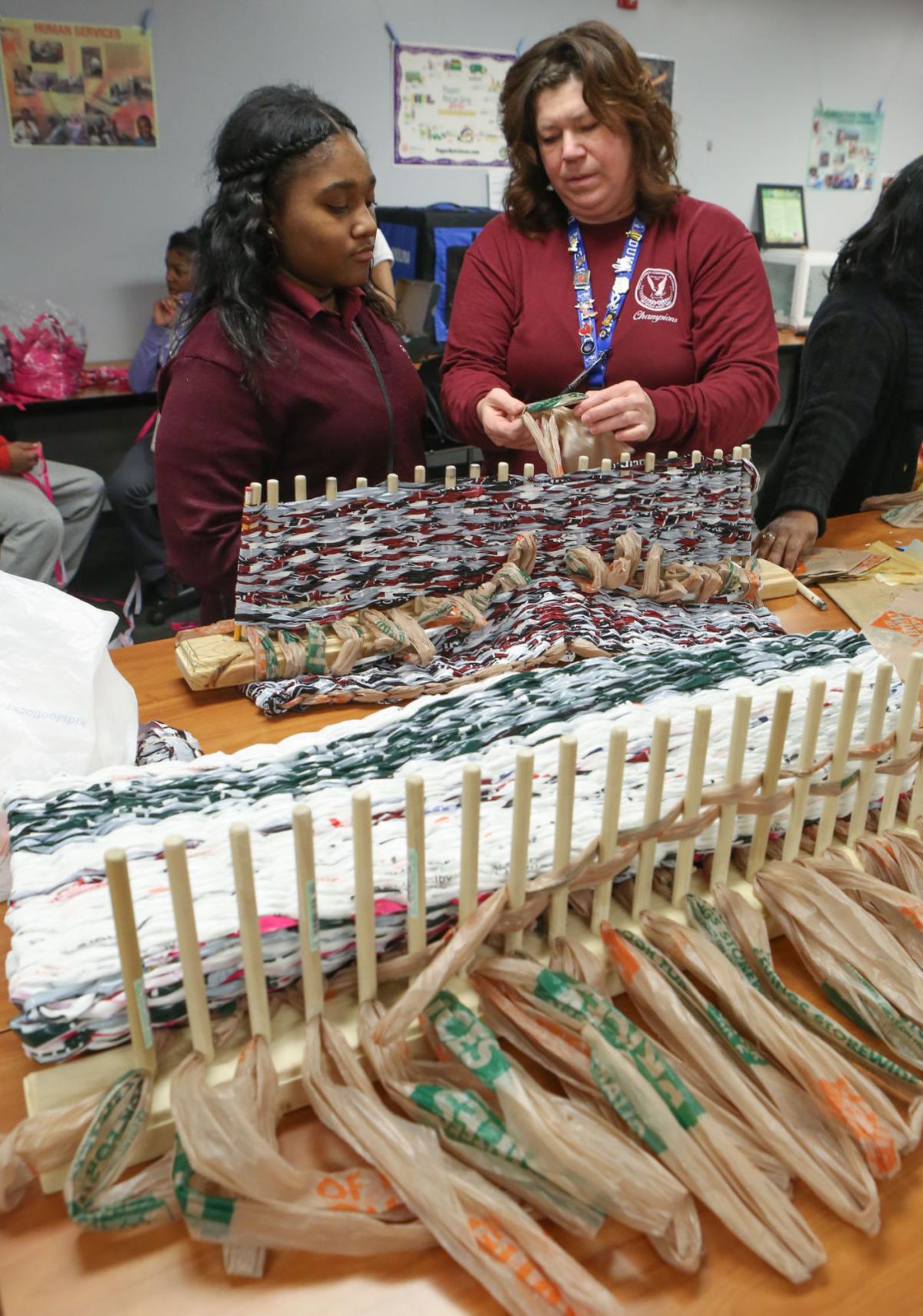 Bowman students weave mats for the homeless Making The Grade