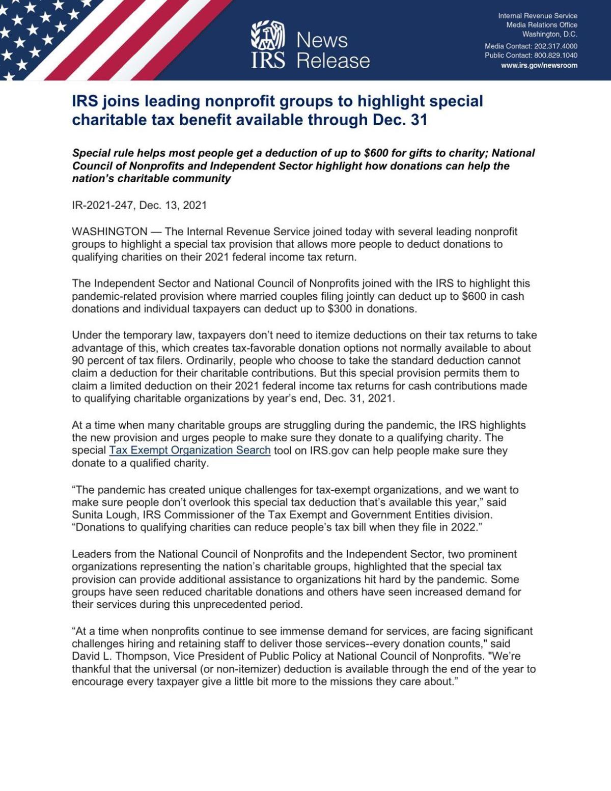 Charity tax deduction available this year even to those who don't